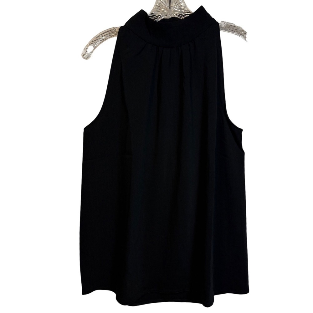 Elie Tahari Womens Black Mock Neck Pleated Sleeveless Blouse Top, Size Large